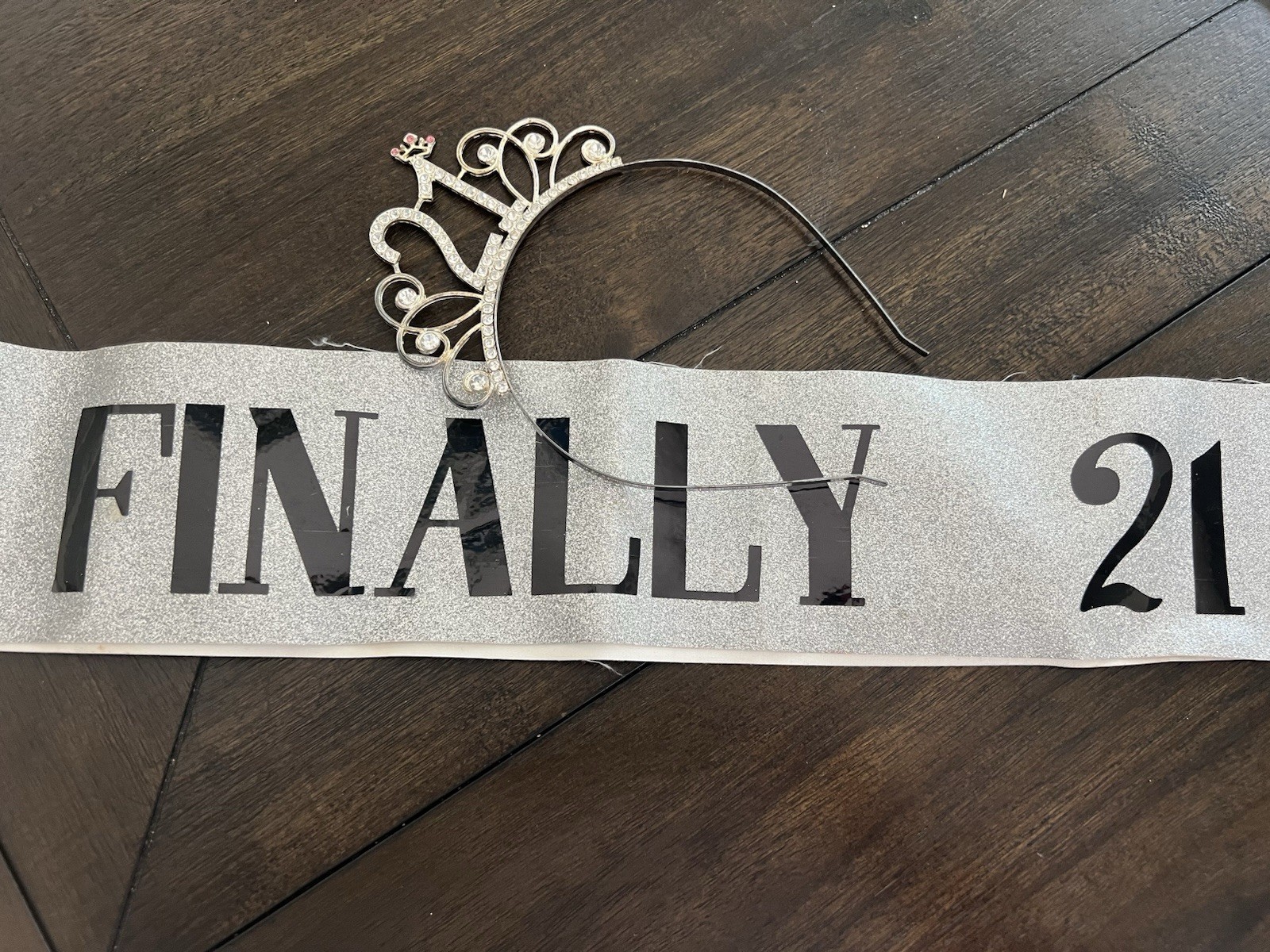 21st Birthday Tiara and Sash Set – ‘Finally 21’ Silver Sash Crystal Crown