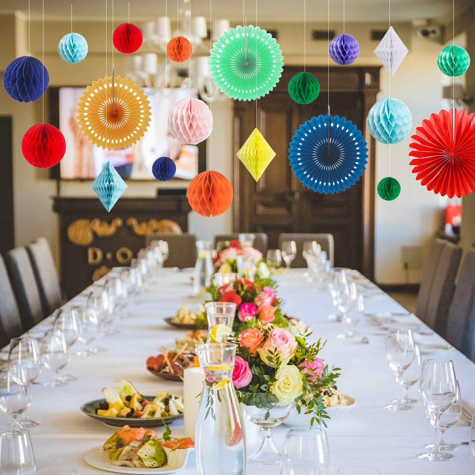 20 PCS Rainbow Multi-Color Paper Honeycomb Ball Decoration Kit Party Decor