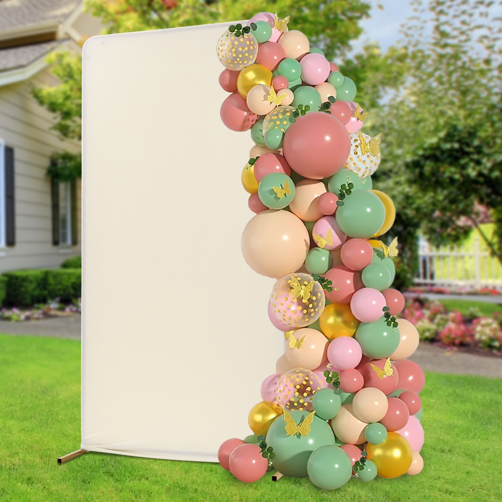Freestanding Wedding Backdrop Stand Gold&Beige Backdrop Frame With Solid Base