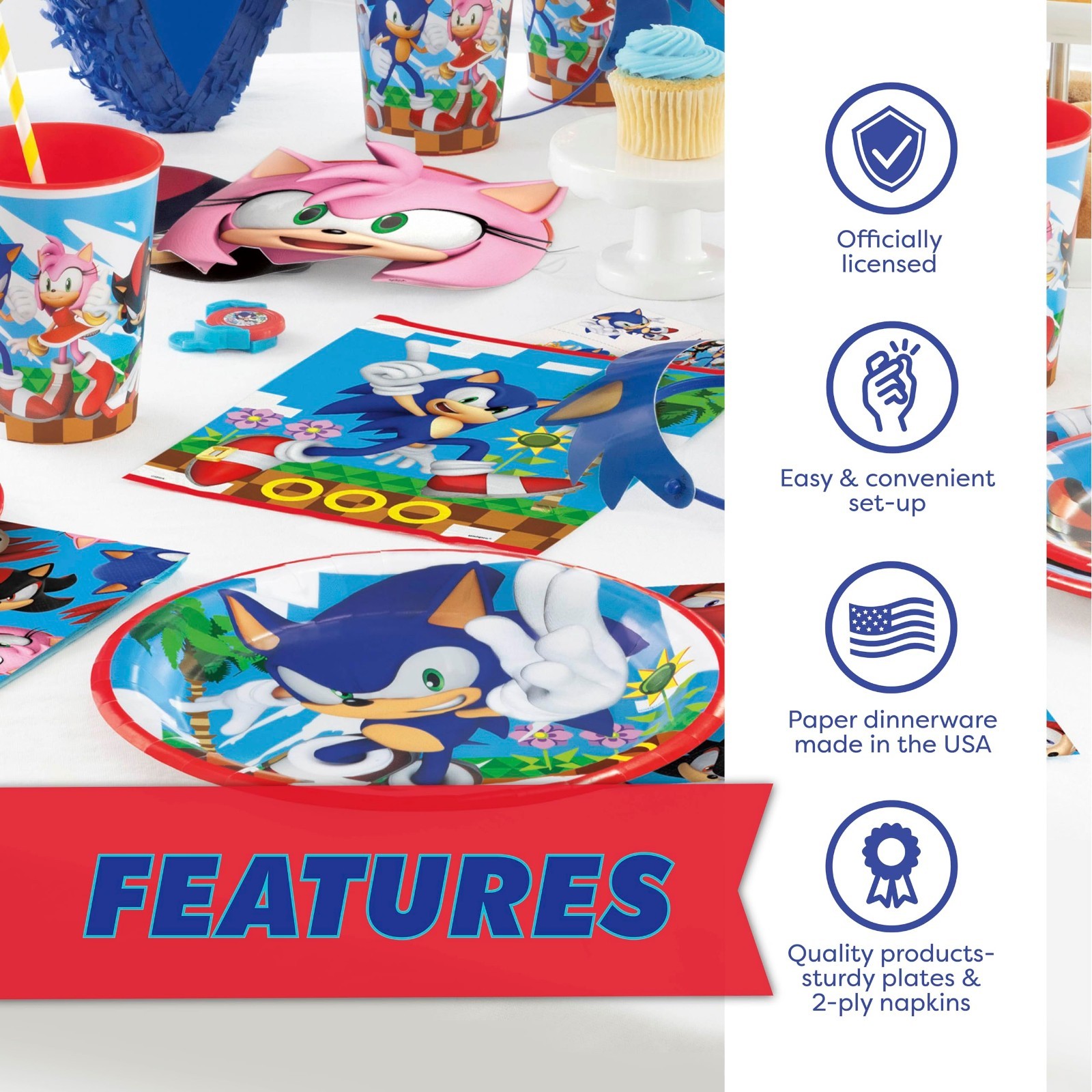 Sonic Birthday Party Supplies for 16 Guests | Balloons, Masks, Banner, Plates &