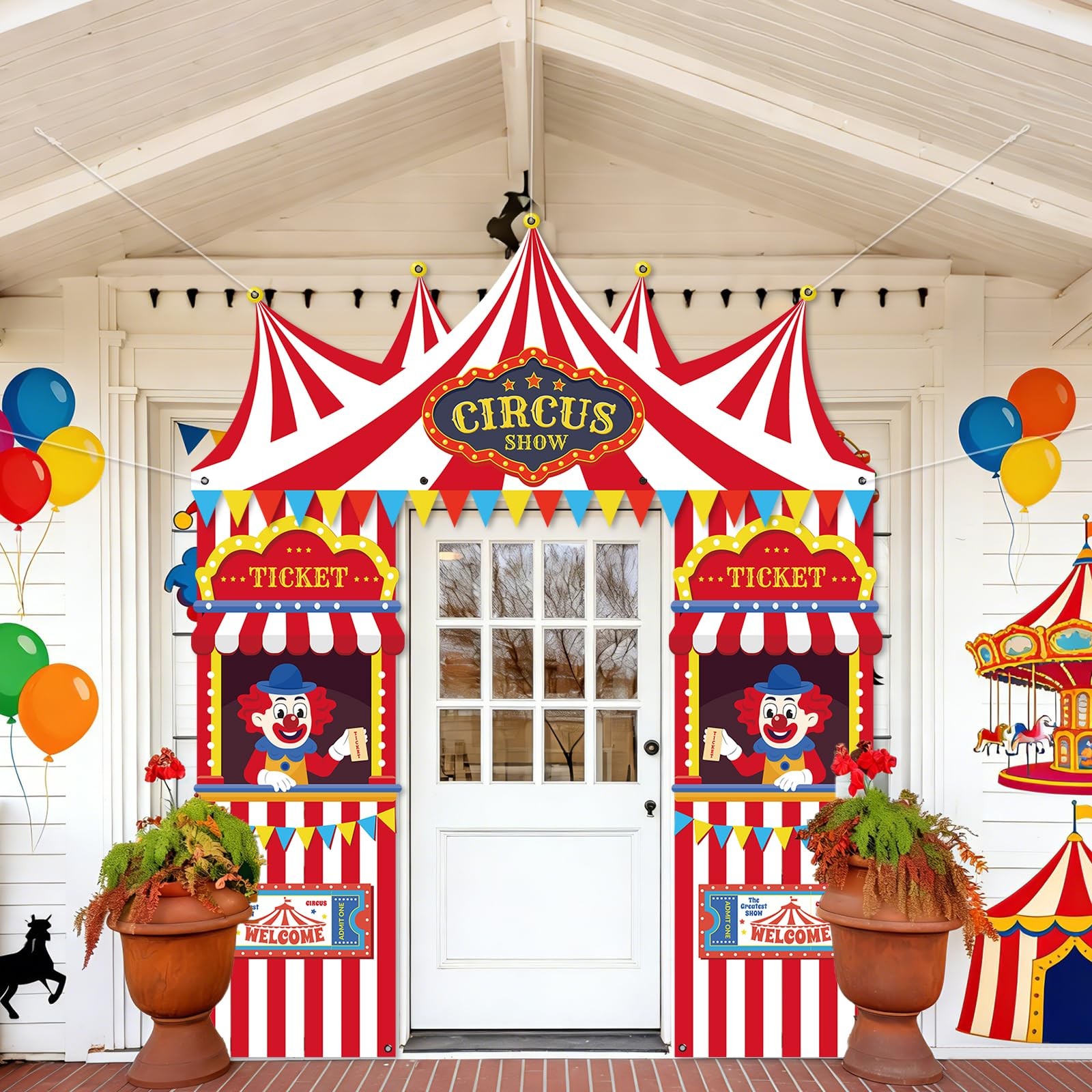 3Pcs Carnival Circus Tent Porch Banner Decorations Circus Party Awning Hangin…