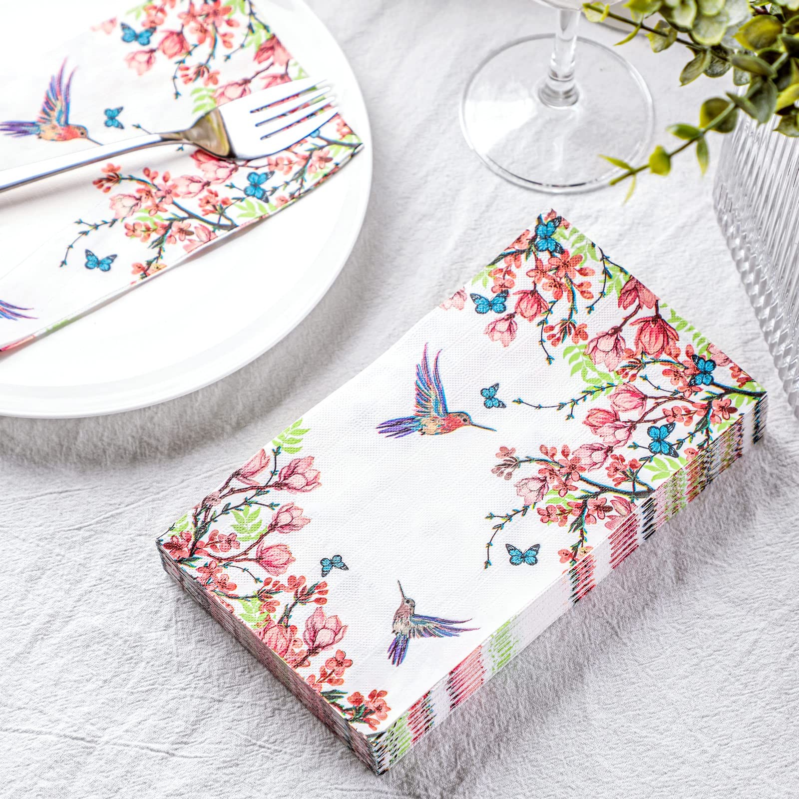 Jetec 200 Count Flower Birds Disposable Bathroom Hand Towels Paper Guest Towels