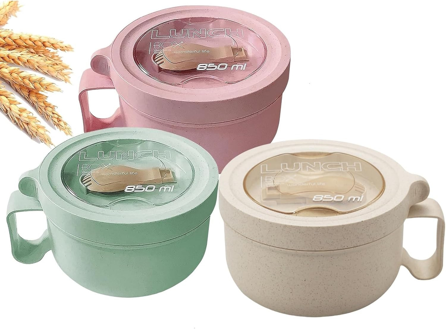 3 Pack Microwave Soup Bowl Containers with Lids, 28.7Oz Wheat Straw Ramen Noodle