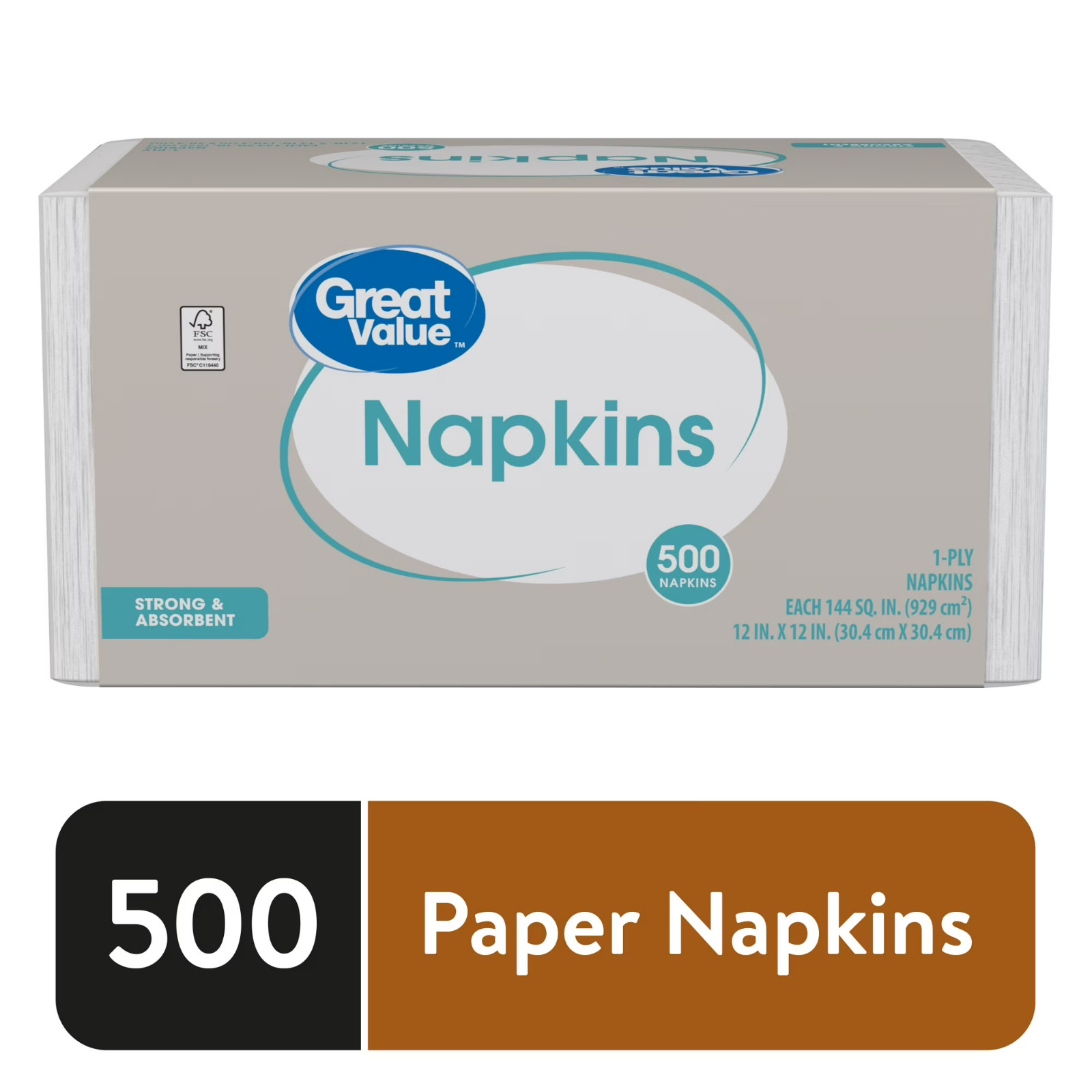 (6 pack) Great Value White Disposable Paper Napkins, 12 in x 12 in, 500 Count