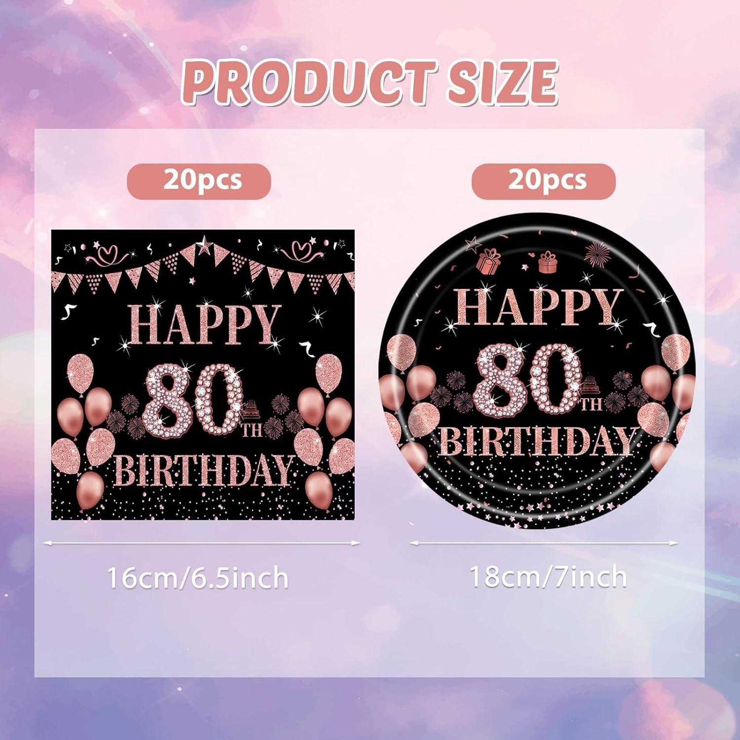 40PCS Black & Rose Gold 80th Birthday Party Supplies – For Elegant Celebrations