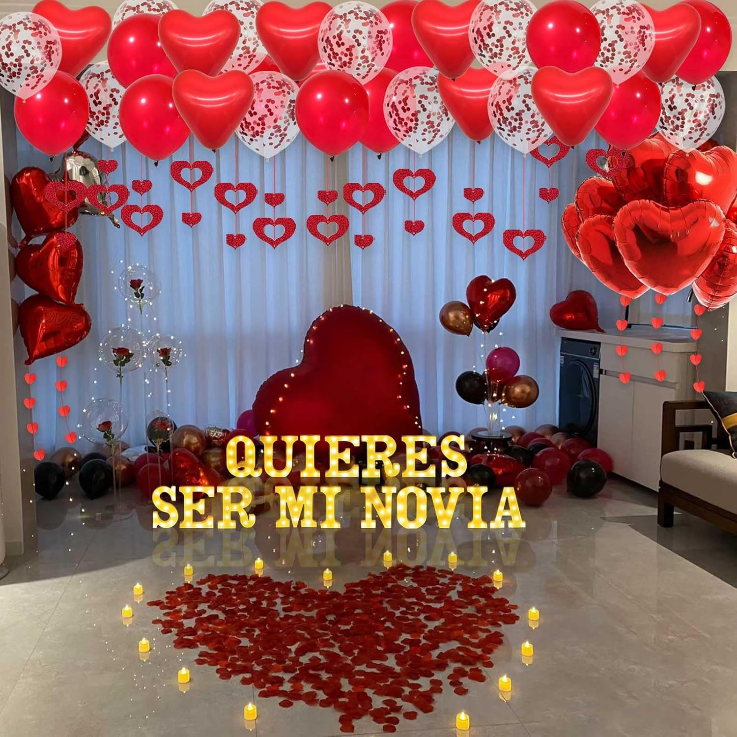 Quieres Ser Mi Novia Light Up Letters Proposal Decorations, 17Pcs 6.3″ Letter Si