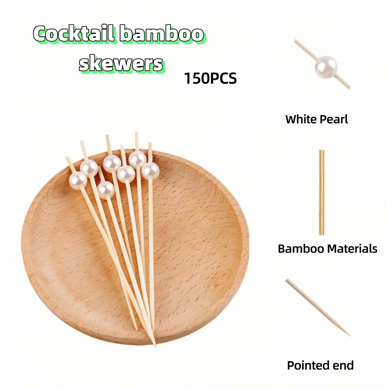 4.7″ White Pearl Bamboo Cocktail Toothpicks – 150 Count, Eco-Friendly Appetiz…