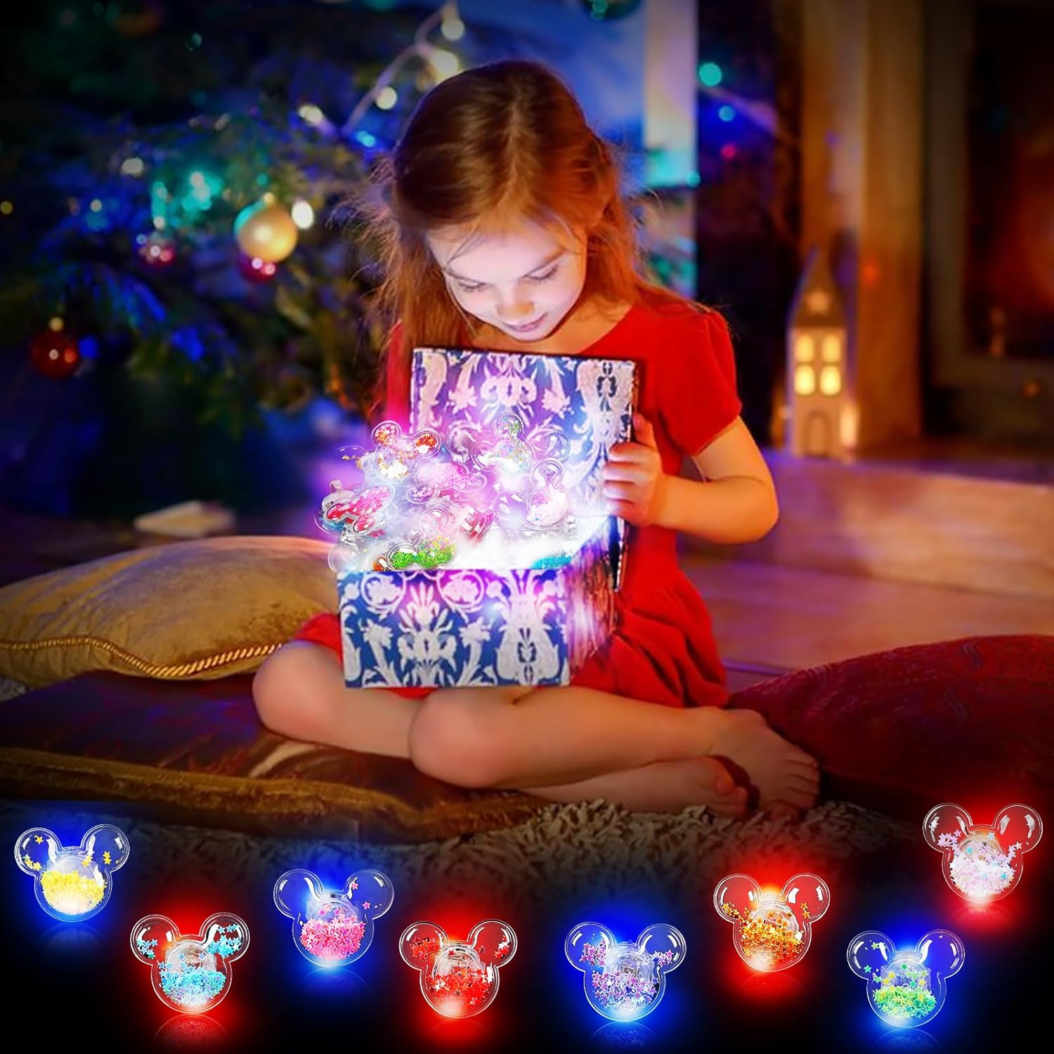 Mouse Party Favors 24 Pcs Glitter Mouse Ear LED Light up Rings Glowing Finger Ri