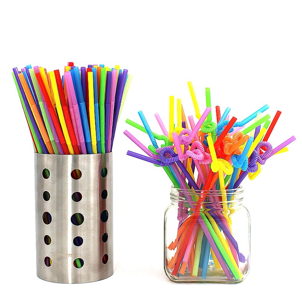 ALINK 100pcs Assorted Colored Plastic Disposable Drinking One Size, Rainbow