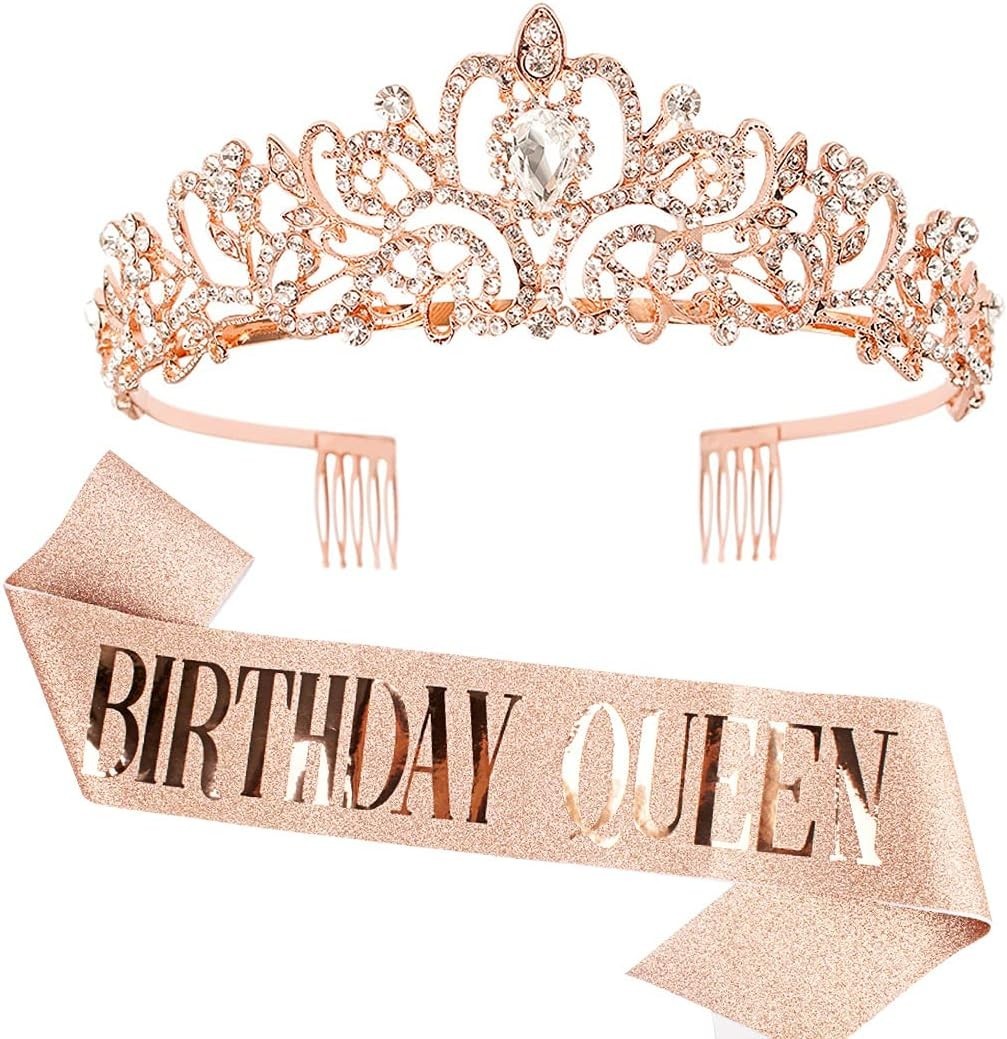 Elegant Rose Gold Birthday Sash and Tiara Set – Perfect for The Birthday Queen