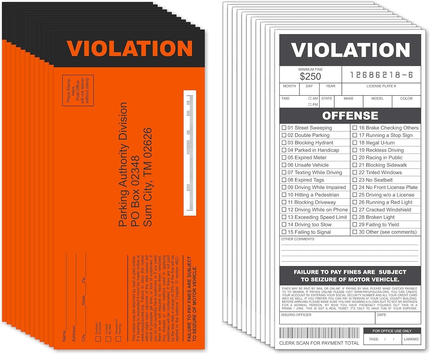 Fake Parking Tickets Prank – Qty 25, Joke Violation Parking, Funny Gag Preten…