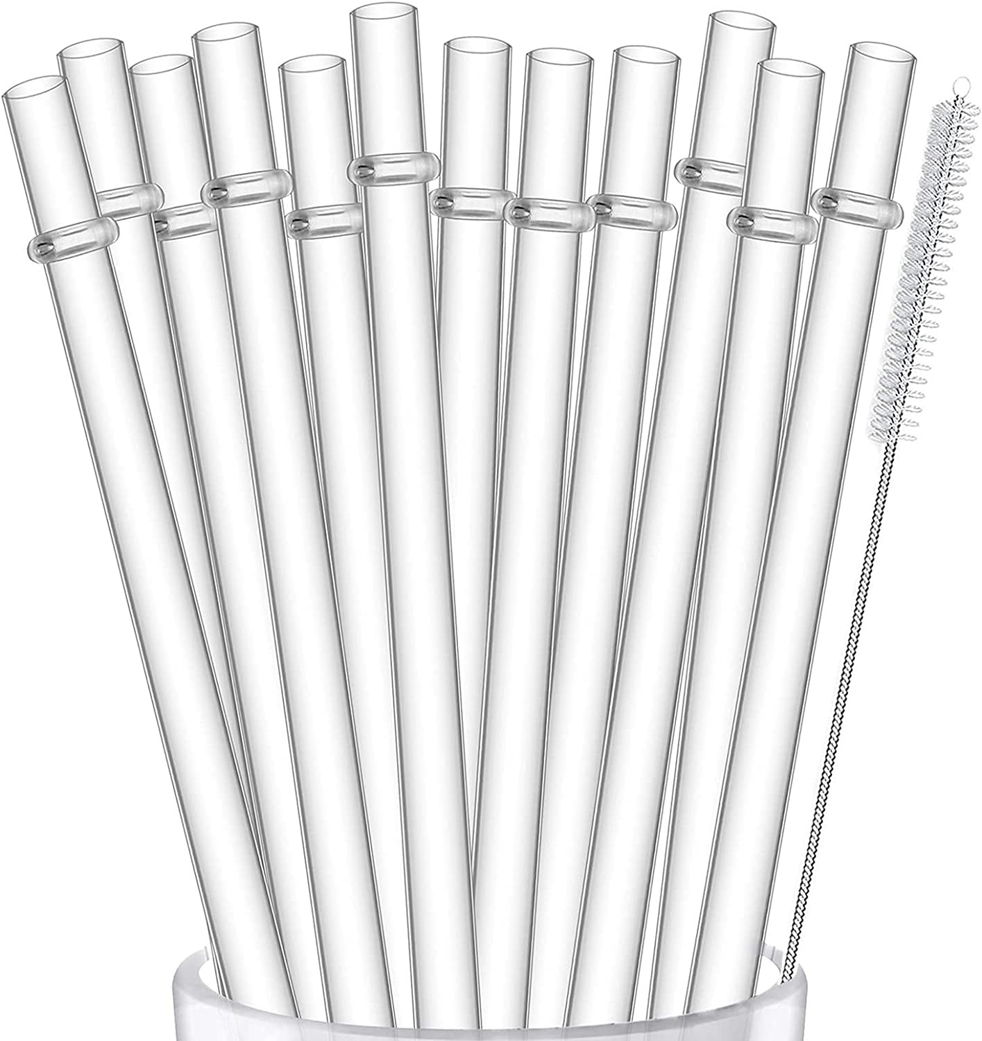 ALINK 12-Pack Reusable Hard Plastic Clear Straws, 10.5 Inch Long Tumbler Straws