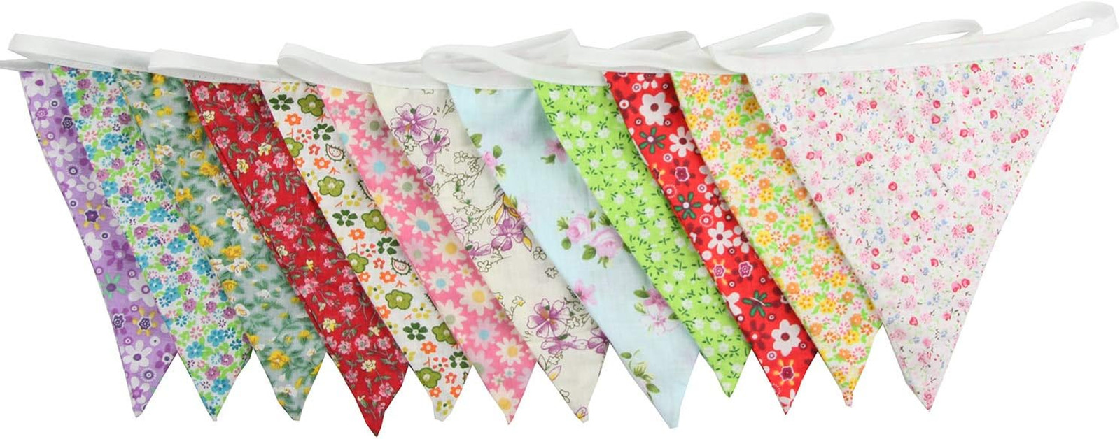 10M/32Ft Triangle Bunting Banner, 36 Pcs Cotton Fabric Flags Pennant Garlands