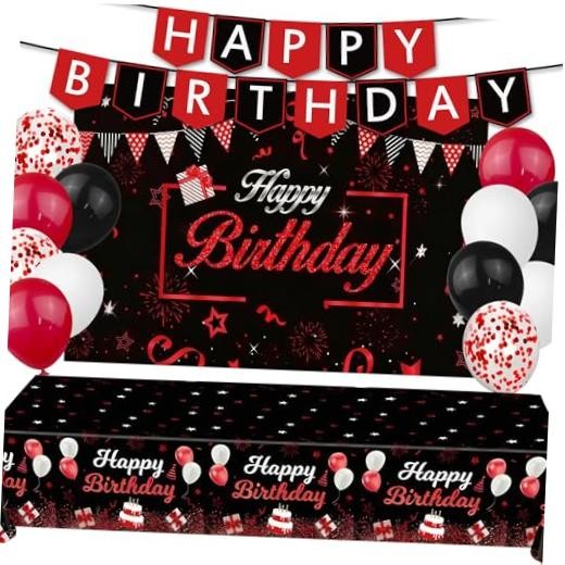 Red Birthday Background Party Supplies Decorations Red and Black Happy