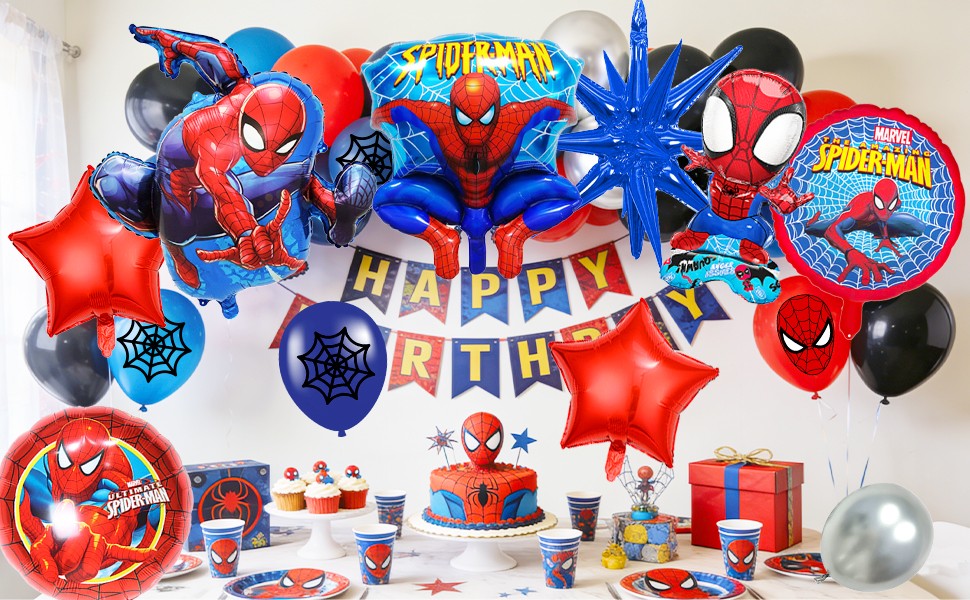 Spider Man Birthday Balloon Arch Kit, 87 Pcs Spider Man Balloon Foil Balloons