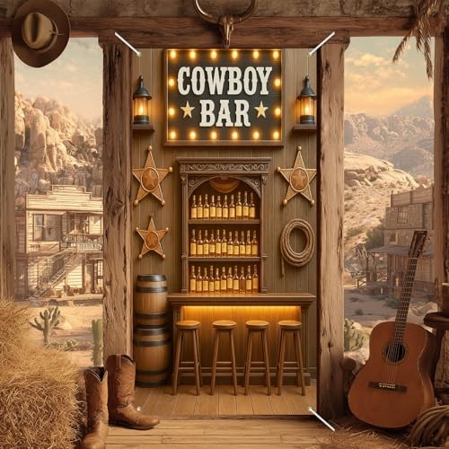 Cowboy Bar Door Cover 71×35 Inch Rustic Saloon Backdrop – Western Wild West#11