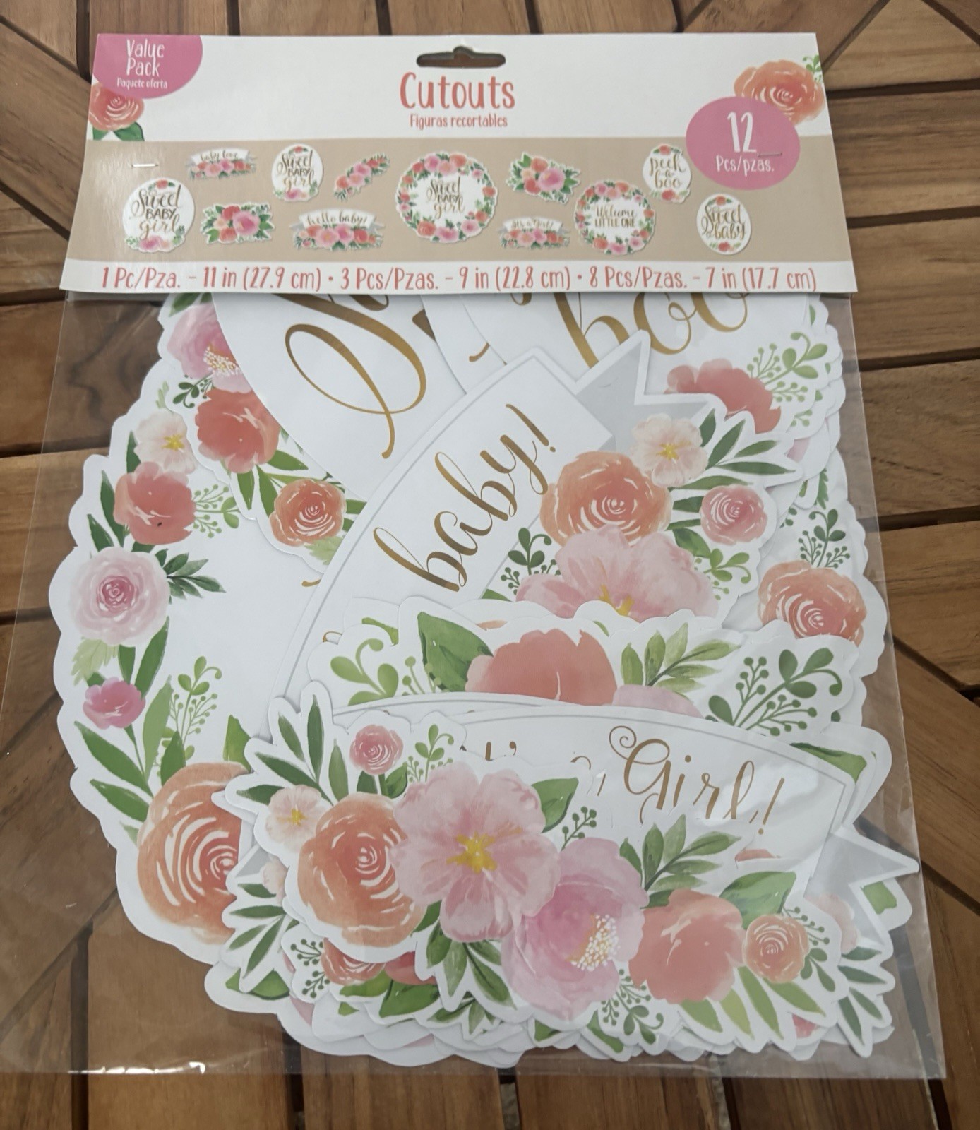 Floral Baby Shower Sweet Baby Girl Table & Wall Cutout 12 Pk Decorations 7”-11”