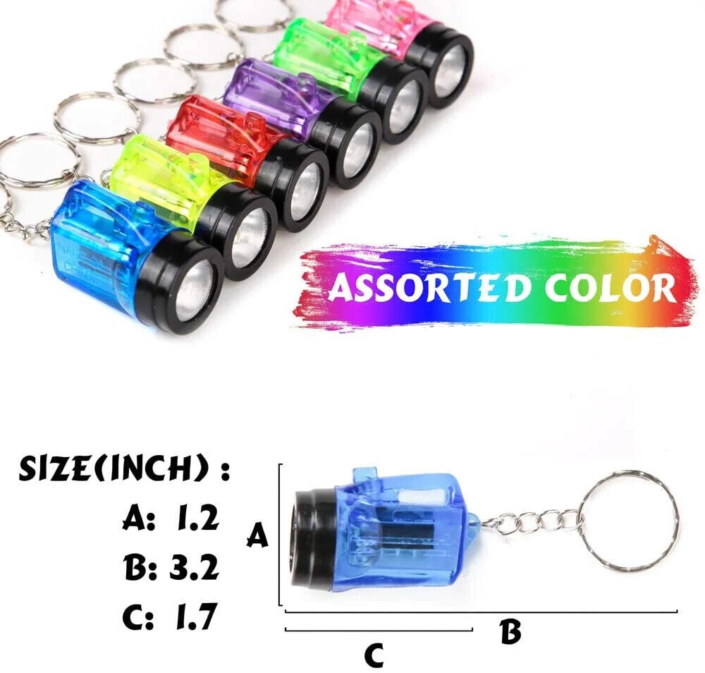 12 Mini Flashlight Keychains Assorted Neon Colors Party Favor Toys (1 dozen)