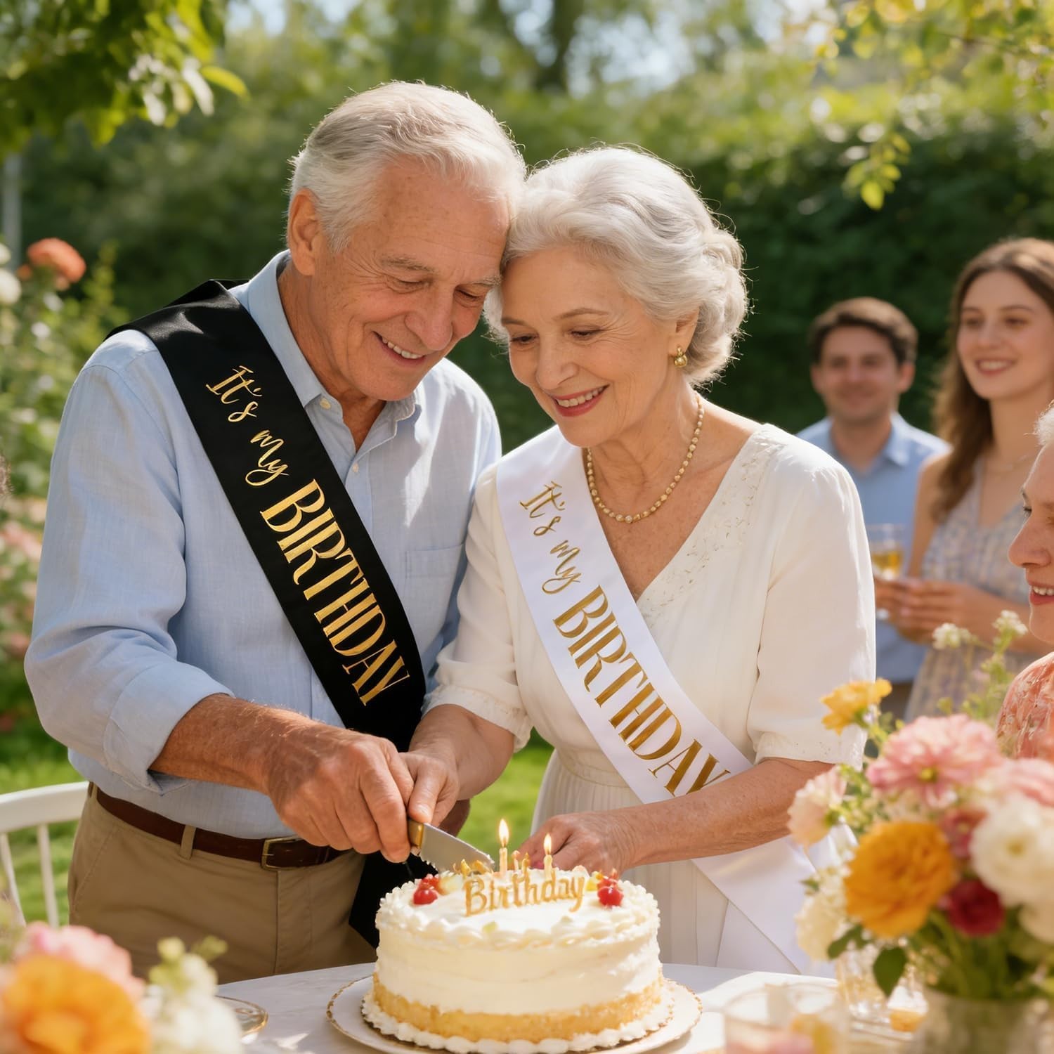 Elegant 2 Pack Birthday Sashes for Men and Women with Gold/Rose Gold Lettering