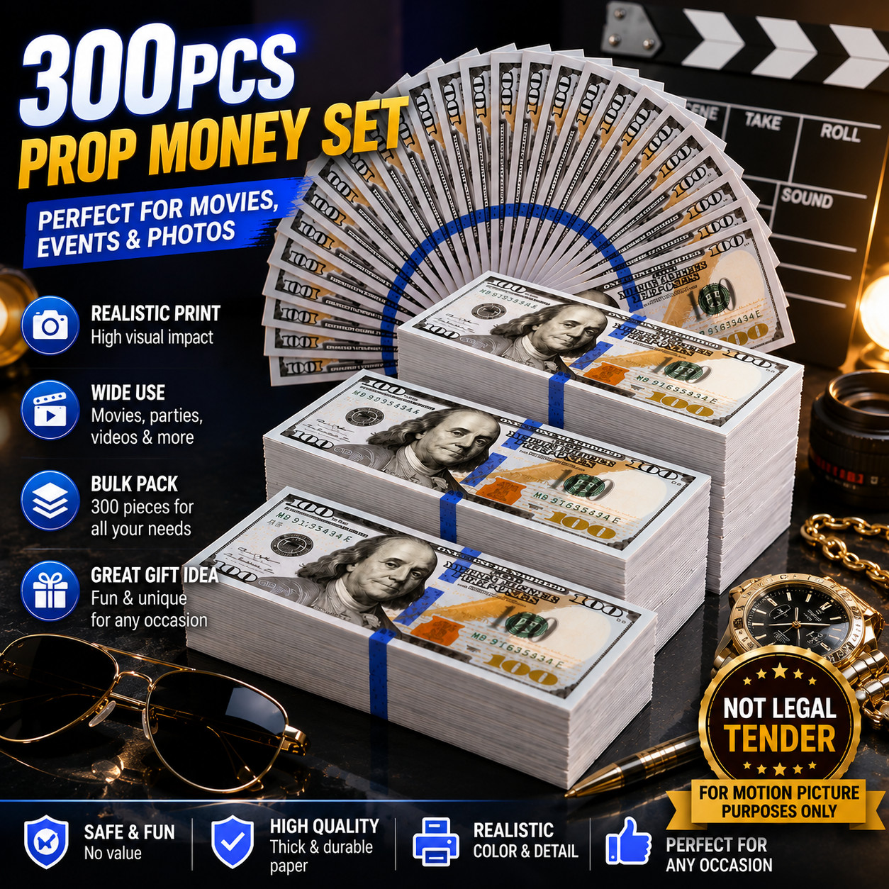 300 PCS Prop Fake Toys Money BANK GAMES CASH PAPER Different DOLLAR BILLS $ US