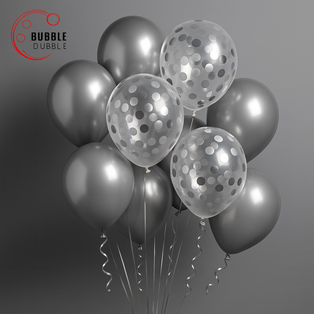 Bulk Lot Grey 12″ Confetti Balloons 20PCS Metallic Latex Decor Birthday Wedding