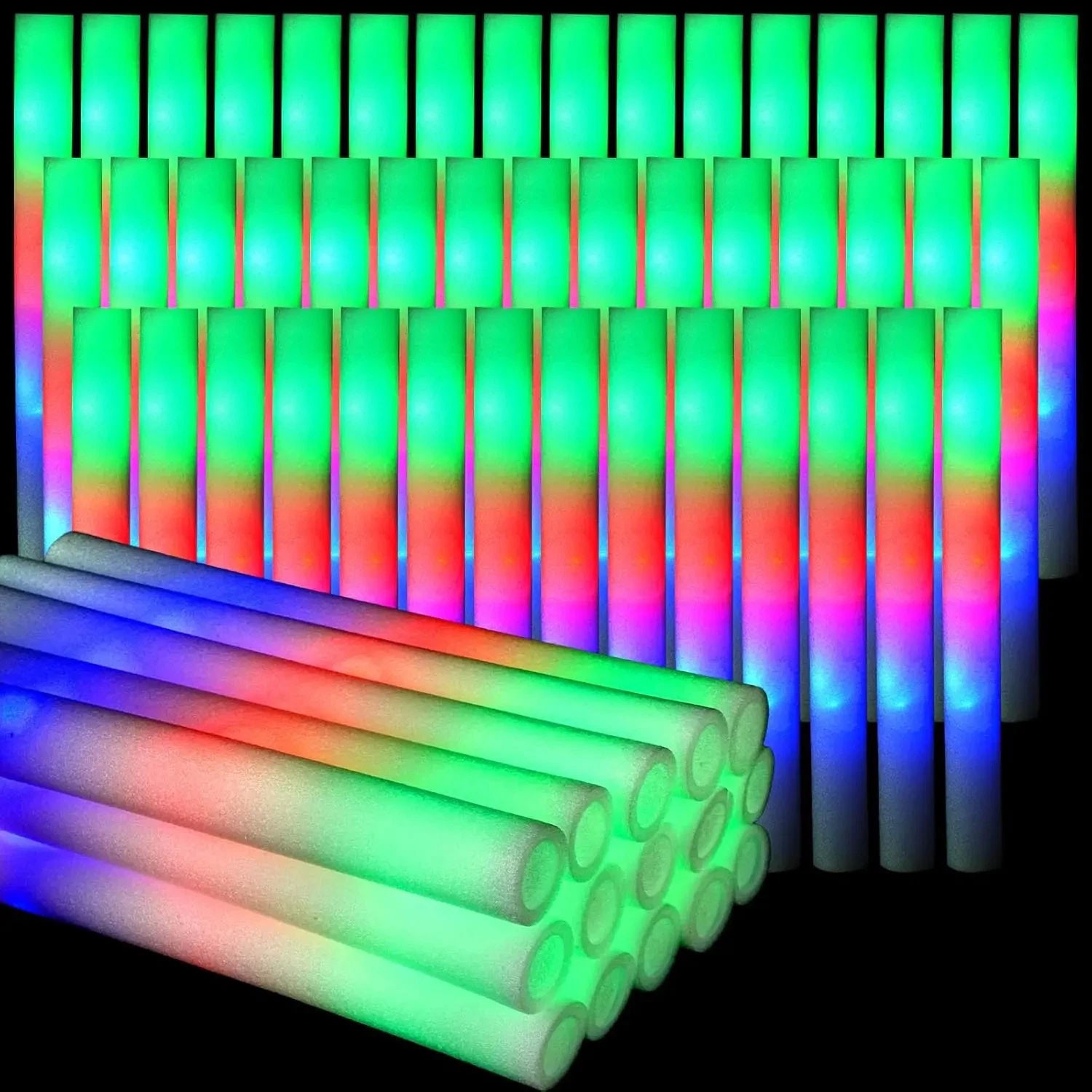 100-800Pcs LED Glow Sticks Bulk RGB Foam Light Up Concert Events Party Supplies