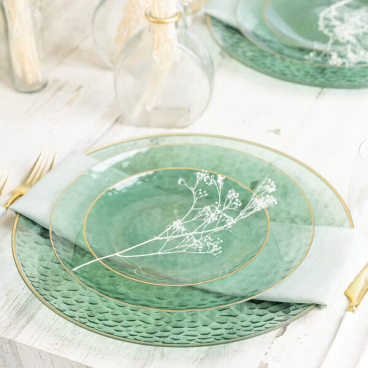 Organic Hammered Gold Rim Plates For Party and Weddings
