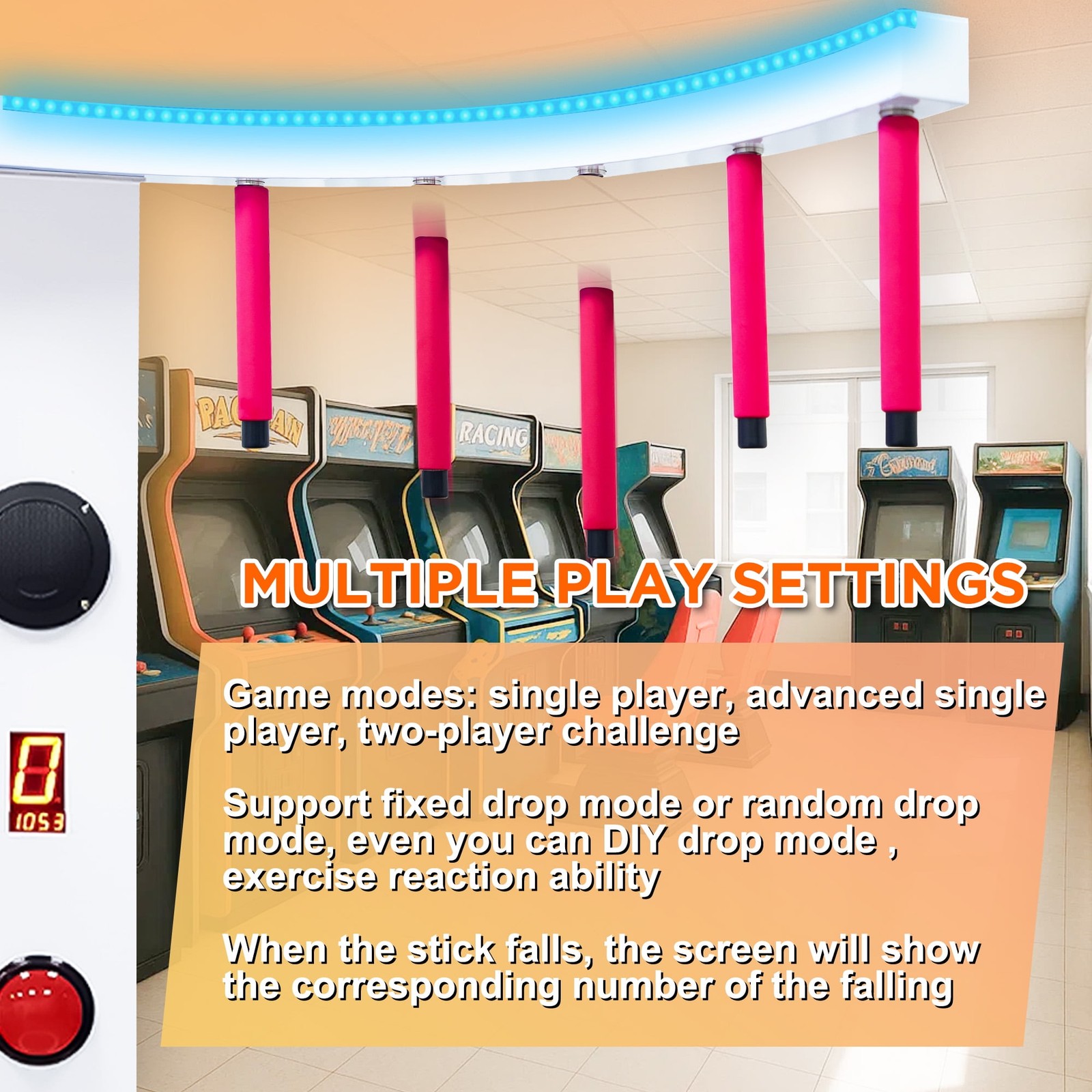 Catch Sticks Game Machine, Interactive Reaction Game for Party Rental Business