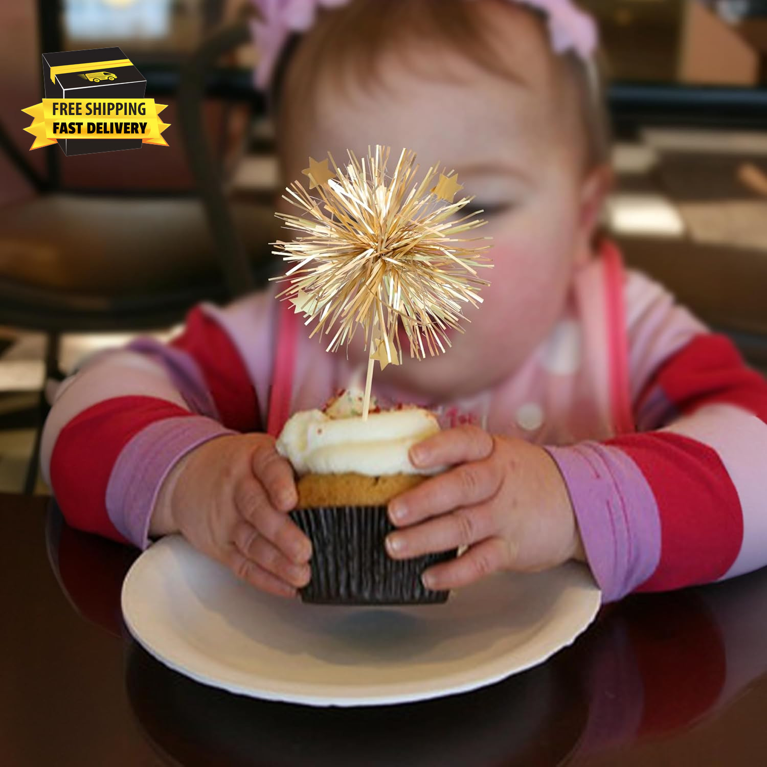 30Pcs Foil Firework Cupcake Toppers Party Birthday Cake Toppers Supplies Sparkle