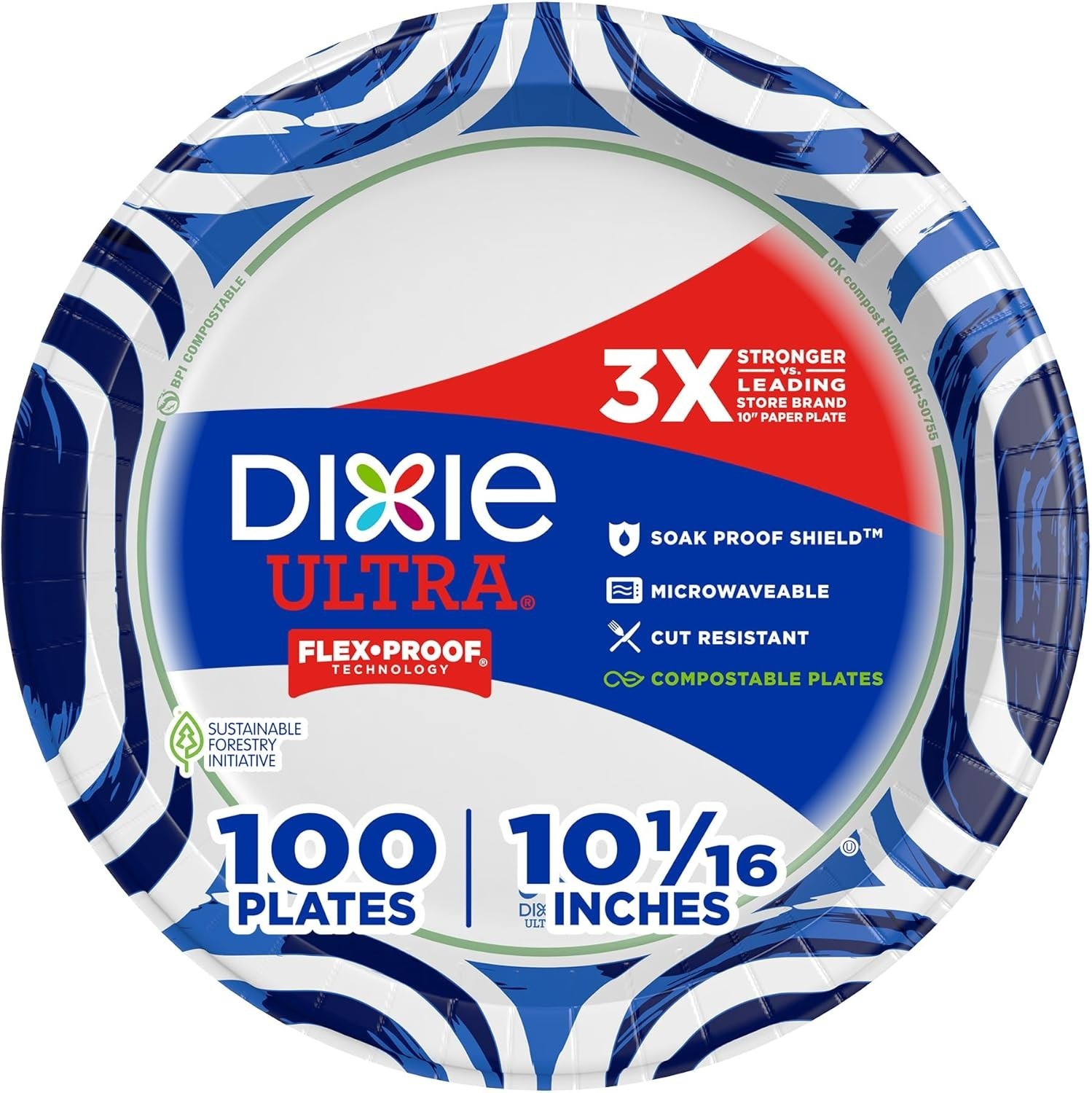 Dixie Ultra, Large Paper Plates, 10 Inch, 44/100 Count, 3X Stronger*, Heavy Duty