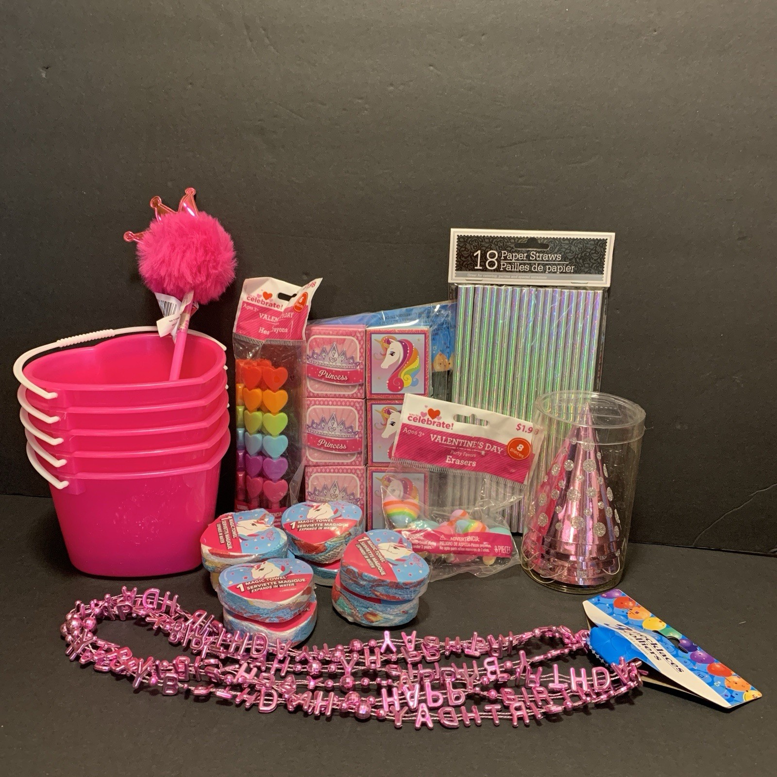 Princess Party Girl’s Hearts Unicorns Guest Gifts Birthday Girl Pink Lot NEW