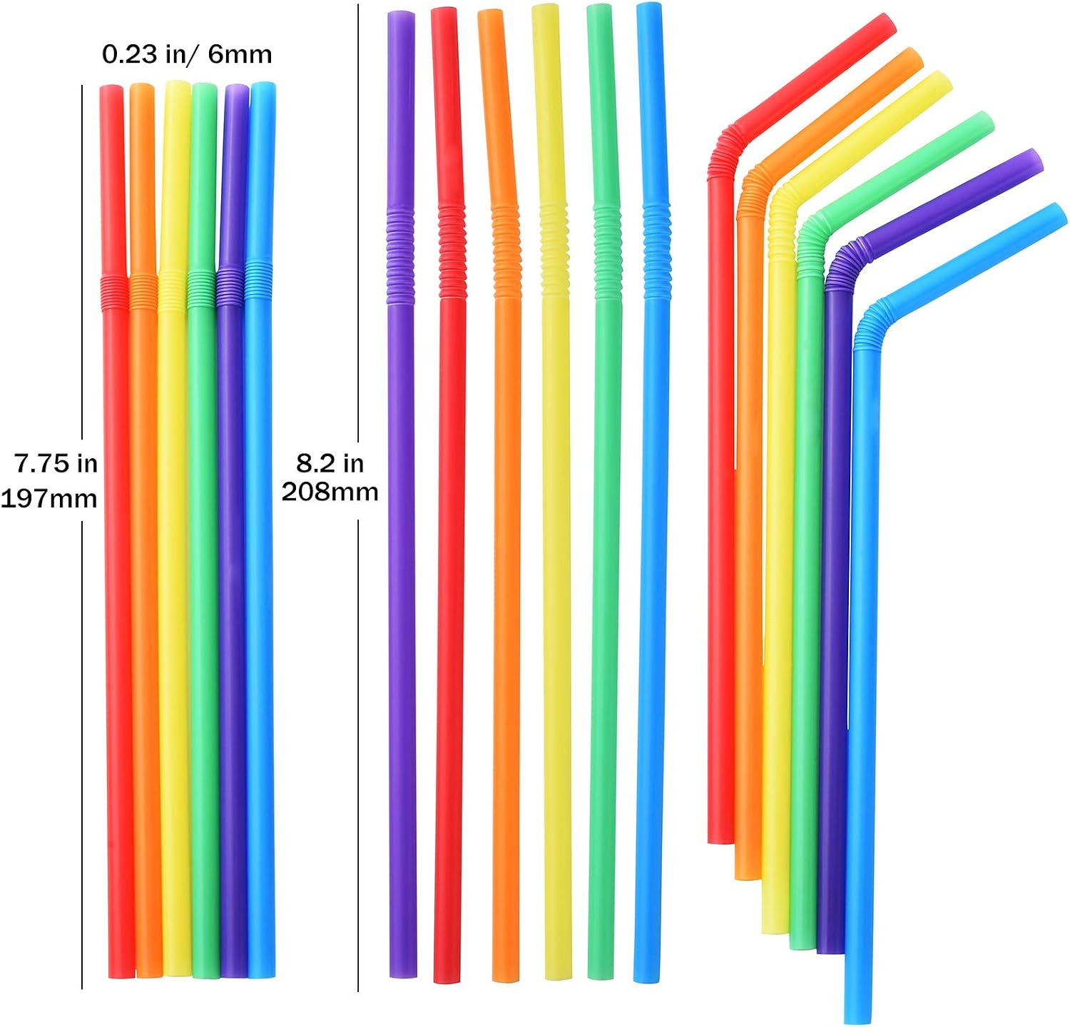 ALINK 500-Pack Solid Colors Flexible Drinking Straws, Plastic Disposable Bendy S