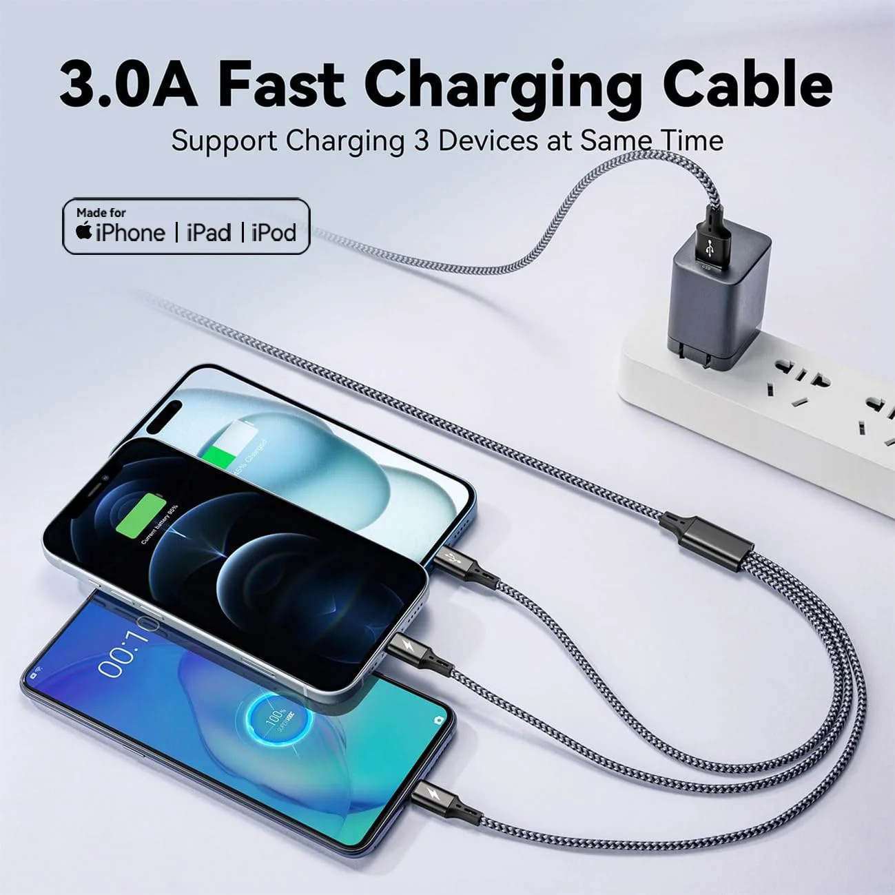 3 in 1 Multiple Charging Cord, Braided Multi Charger Cable USBC Charging