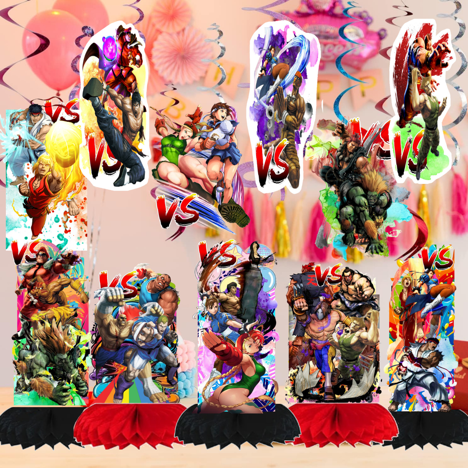 STREET FIGHTER balloon Cupcake Topper Party Decoration Supplies birthday banner