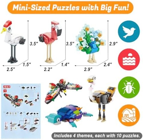 40 Packs Party Favors for Kids – 999+ PCS Animal Building Blocks, 4 Themes: O…