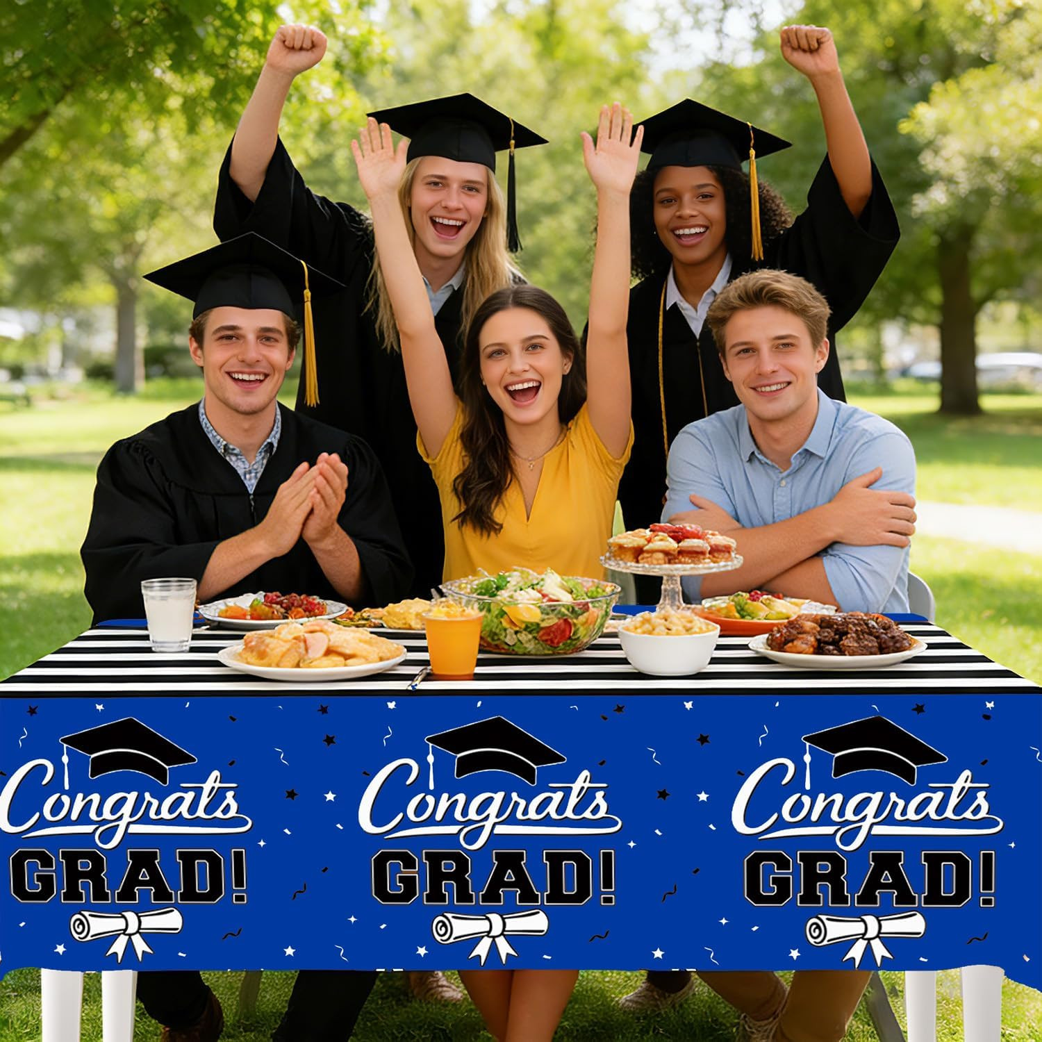 7-Pack Graduation Party Decorations Set, 3 Blue Graduation Tablecloths 54X108In,