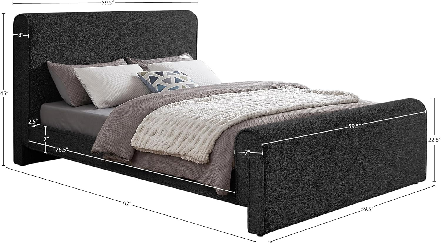 Stylusblack-F Stylus Collection Modern | Contemporary Boucle Fabric Full Bed wit