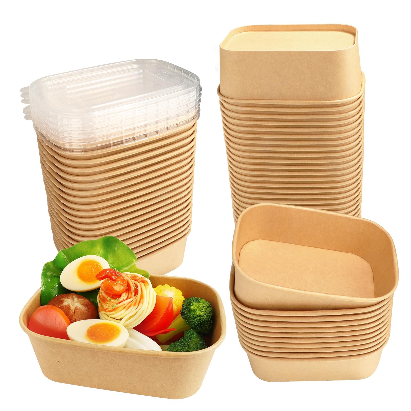 50 Pack Disposable Kraft Paper Bowls 25 OZ Food Containers with Lids Meal Con…