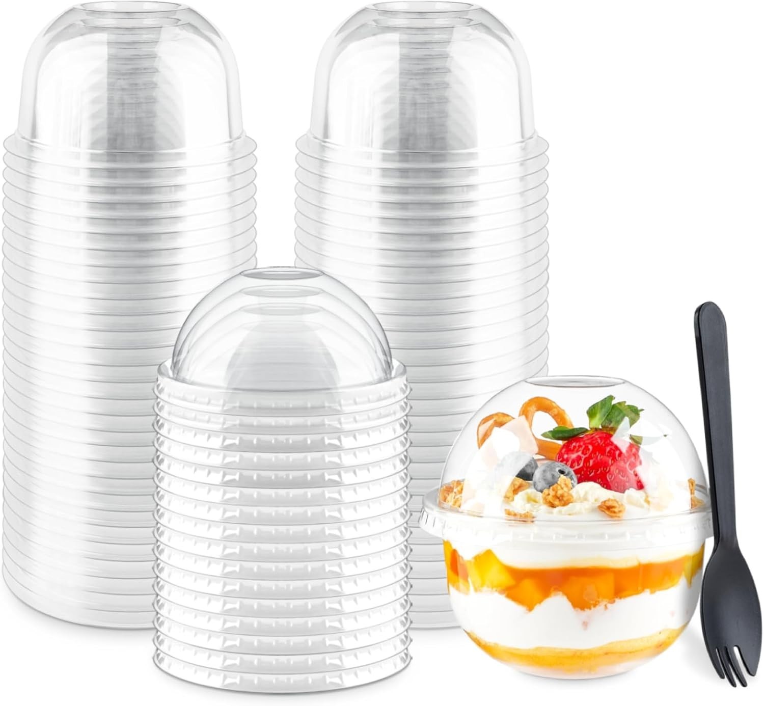 Elegant 9 Oz Dessert Cups with Dome Lids & Sporks – Perfect for Any Occasion