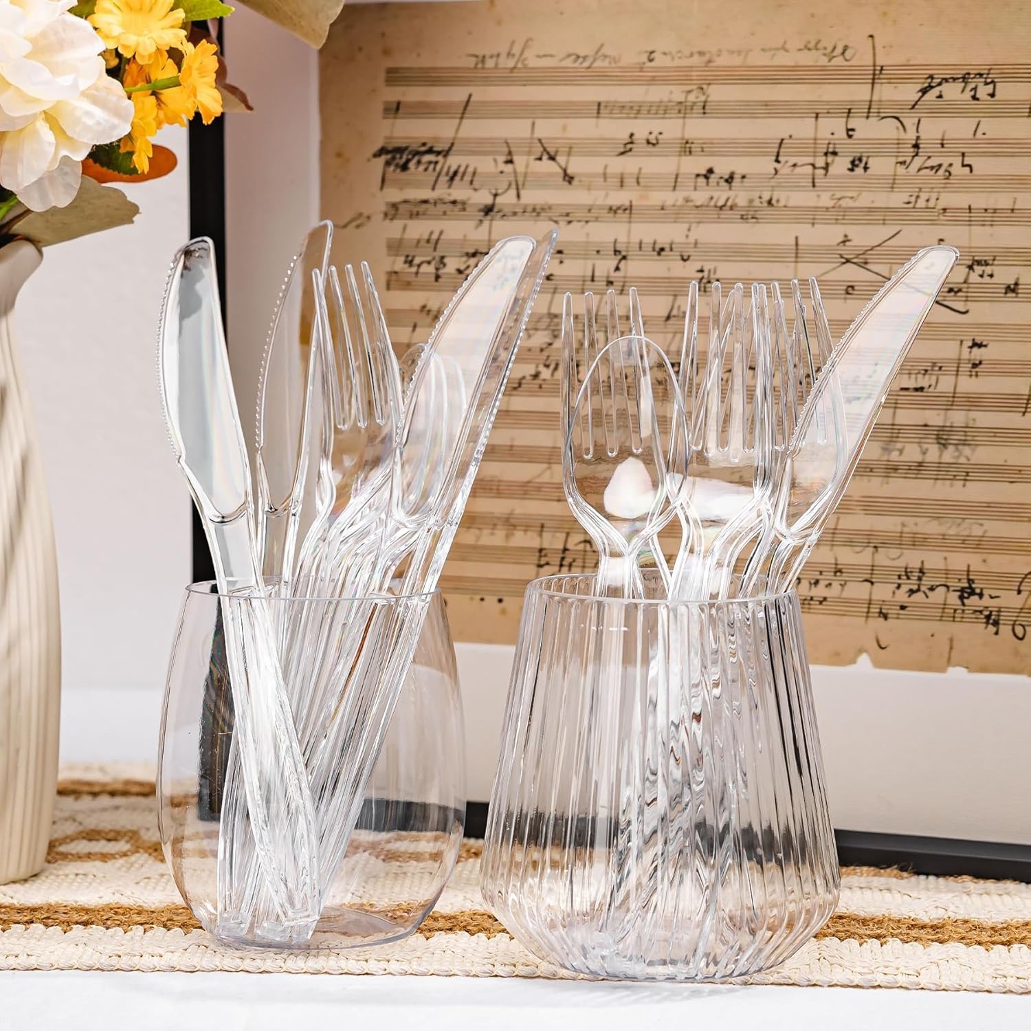 400 Count Heavy Duty Plastic Silverware, BPA-Free, Clear Plastic Cutlery Set,