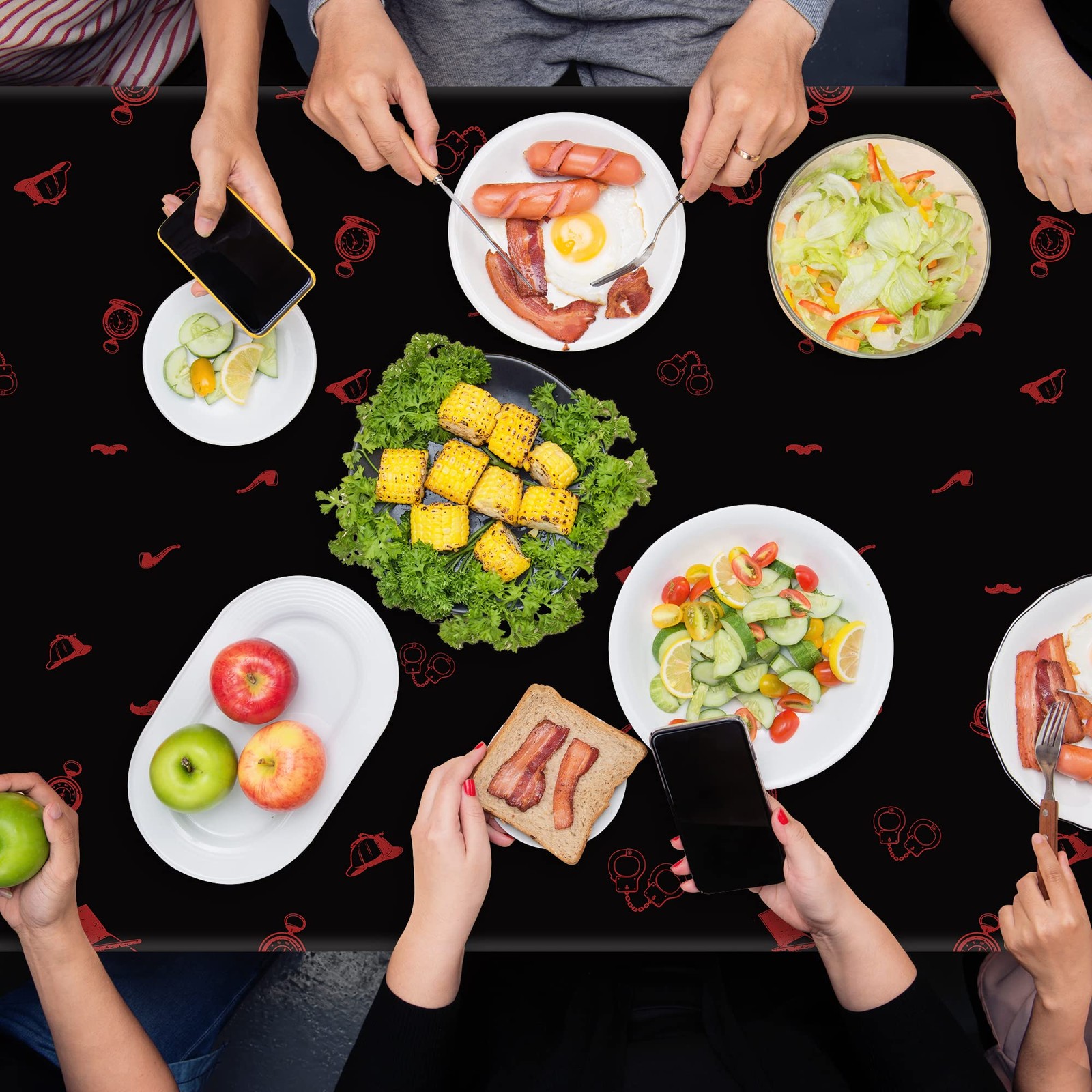 K1tpde 3PCS Spy Party Tablecloths for Kids Birthday 87×51 inches, Black