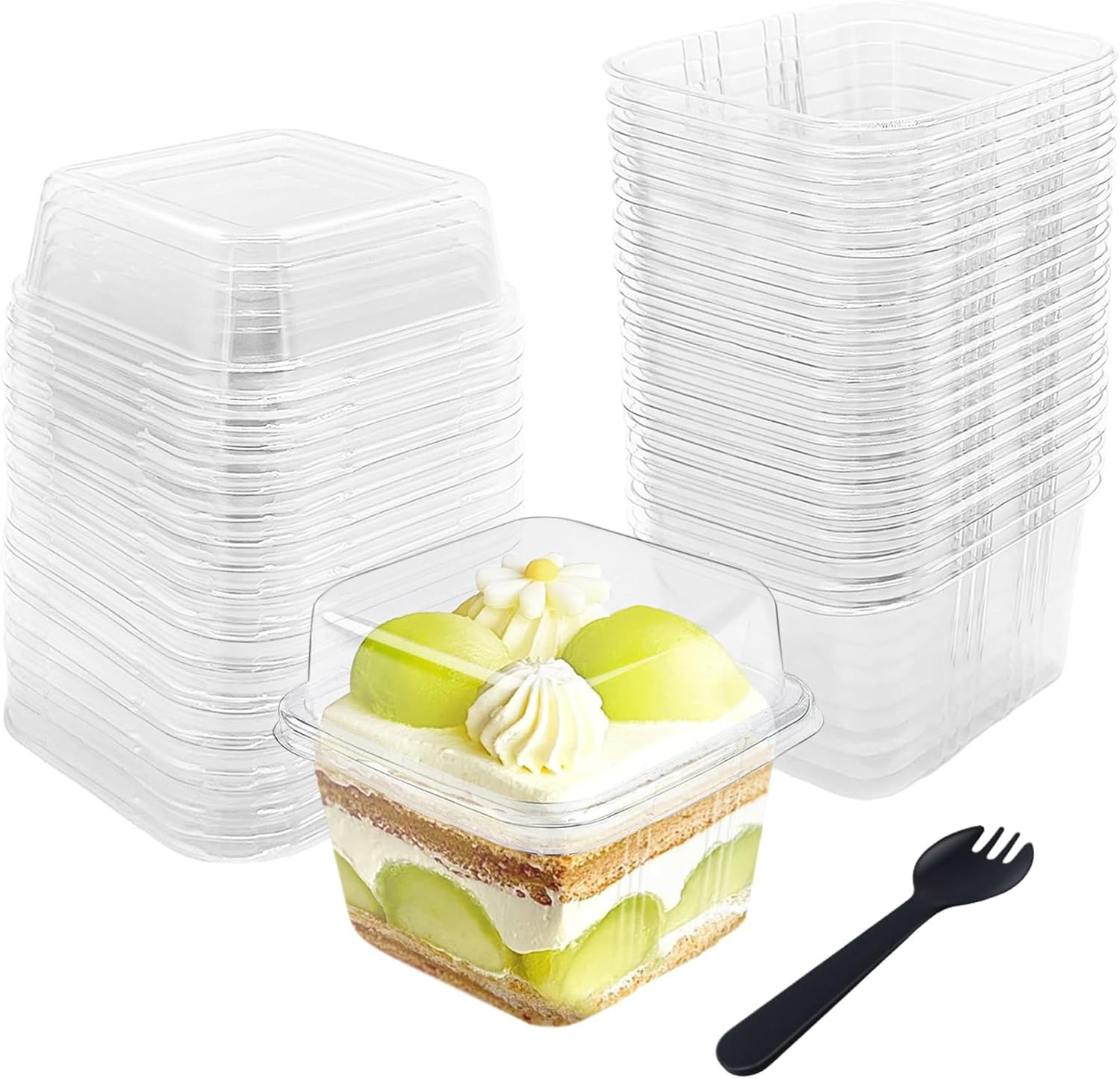 50 Pcs 8OZ Plastic Dessert Cups with Lids and Spoons,Square Parfait Cups,Disp…