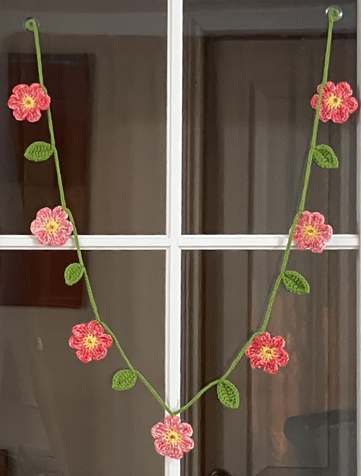 🌸🍃NEW PRETTY hand Crochet Flower Bunting Leaf Window 50” camper SUMMER Gift