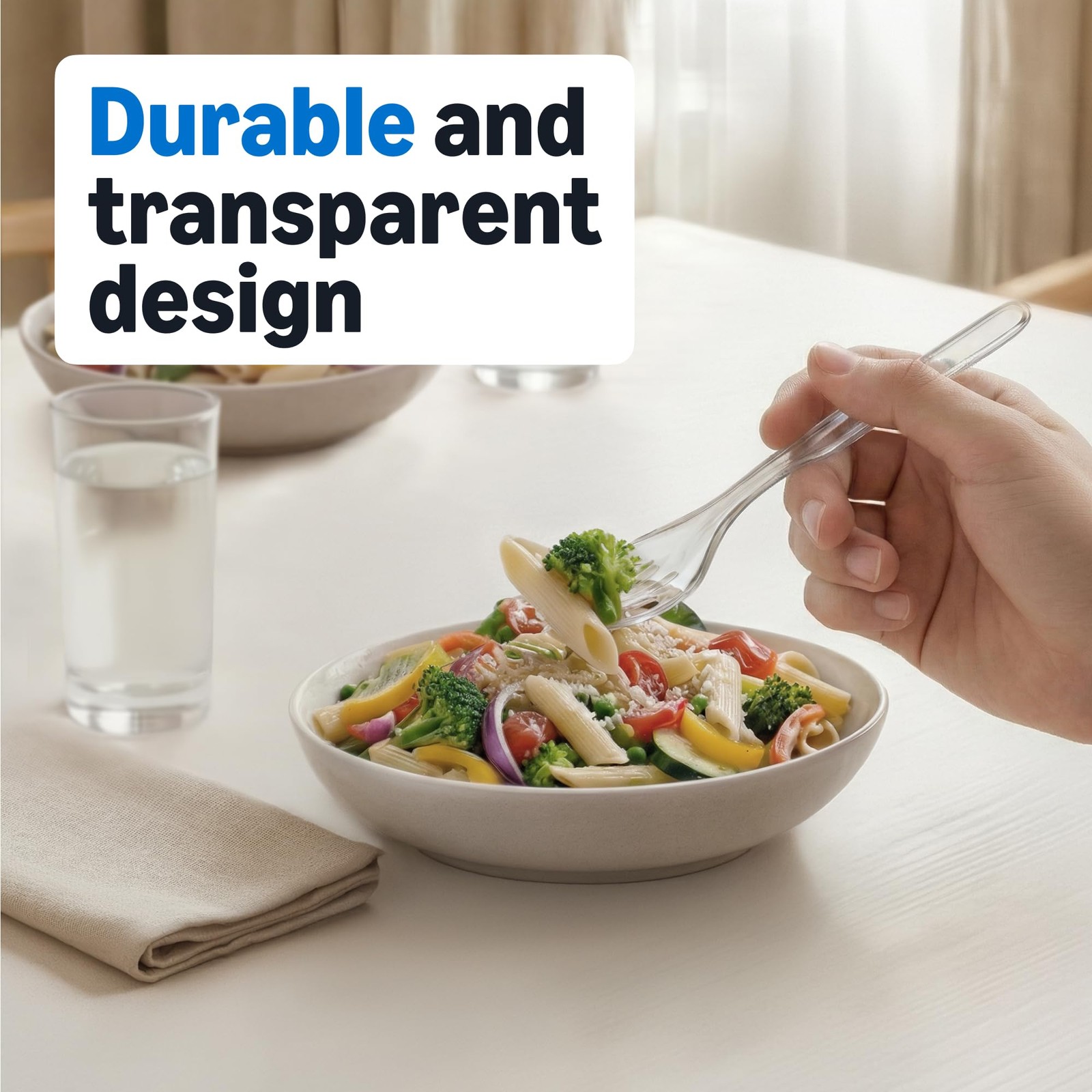 Amazon Basics Disposable Clear Plastic Forks Premium Quality 100 Count Large