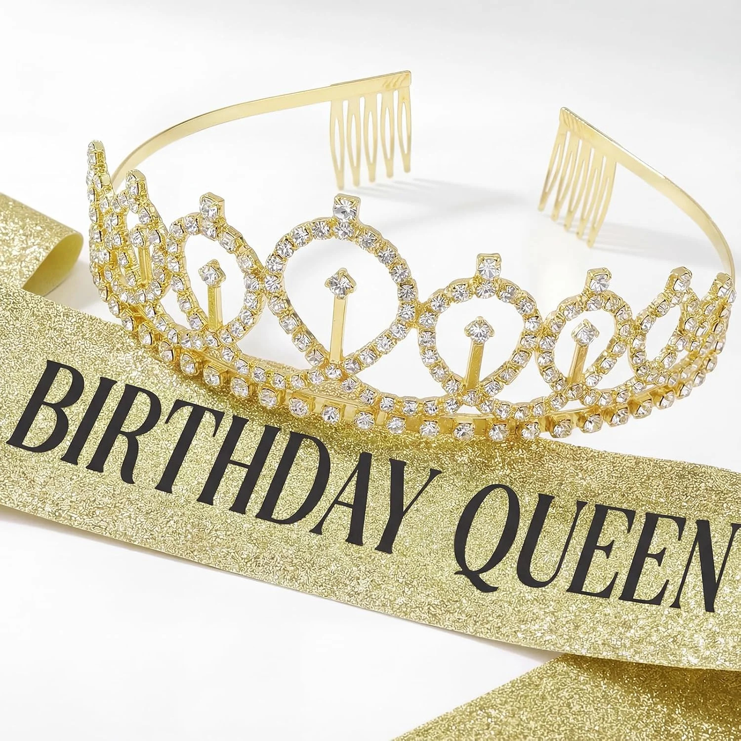 Birthday Crown and Sash for Women, Happy Birthday Tiara for Party Decorations