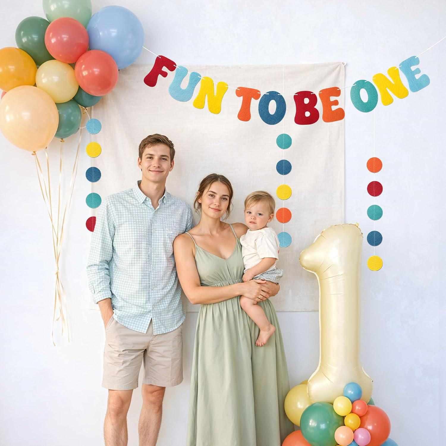 Fun to Be One Birthday Decorations Pre-Strung Felt 1St Birthday Banner with Felt