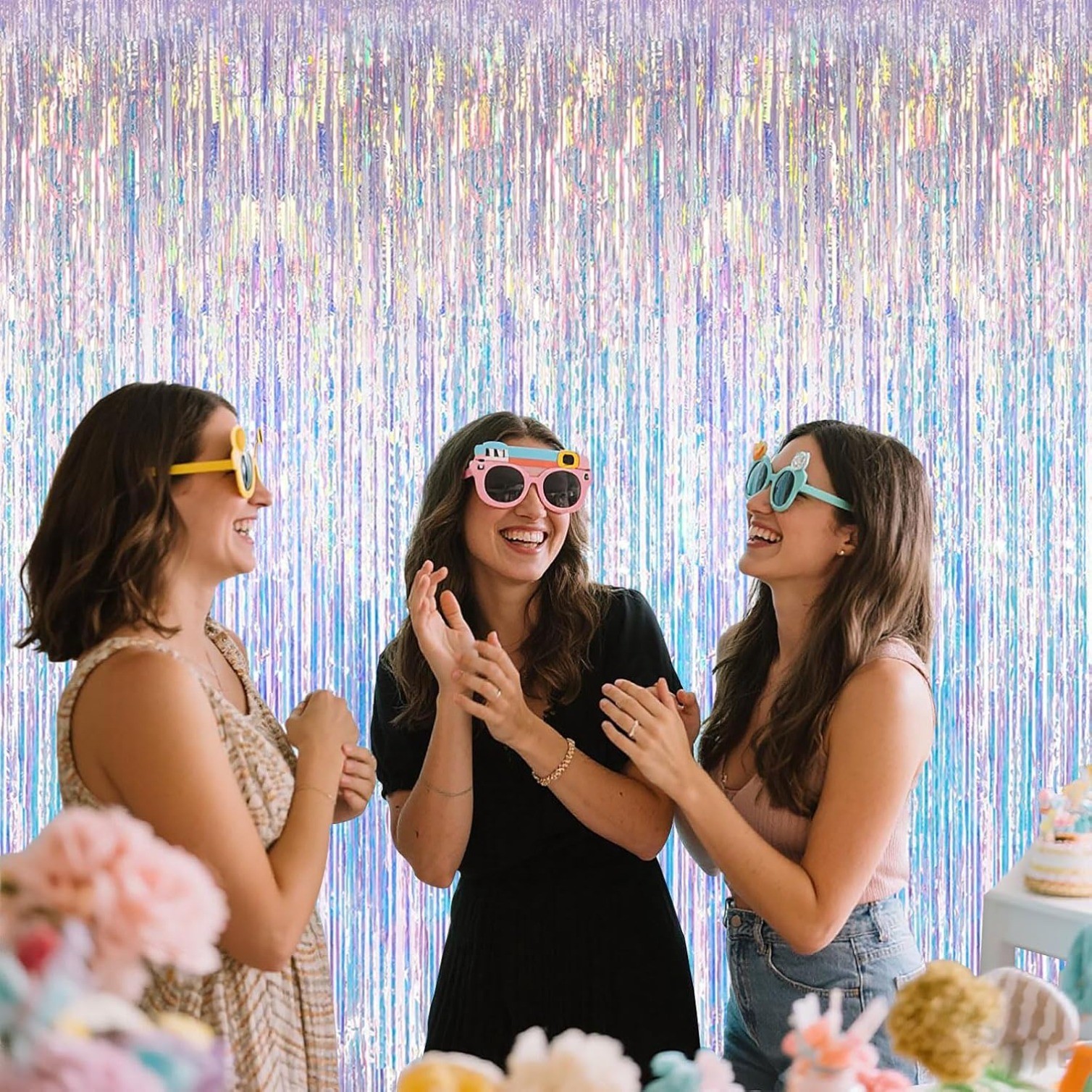 3.28×6.56ft 2 Packs Iridescent Party Decorations Fringe Backdrop Sparkling