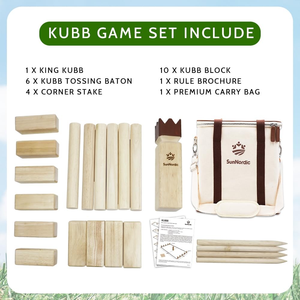 SunNordic Kubb Game Set – Outdoor Tossing Game for Kids & Adults