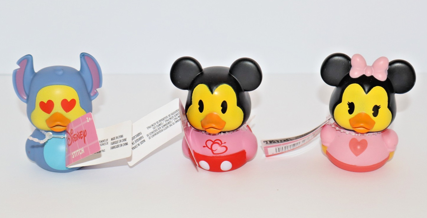 Disney Mickey Minnie Mouse Stitch Valentine’s Day Rubber Ducks Cruise Set 3 NEW