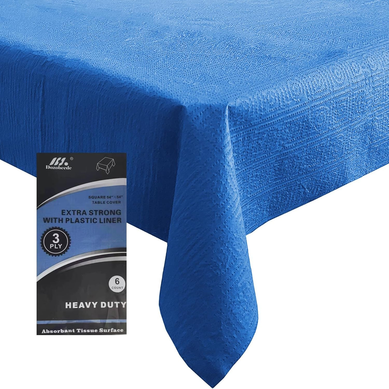 Blue Square Tablecloths 54×54 Inch Disposable Waterproof 3-Ply Paper Plastic
